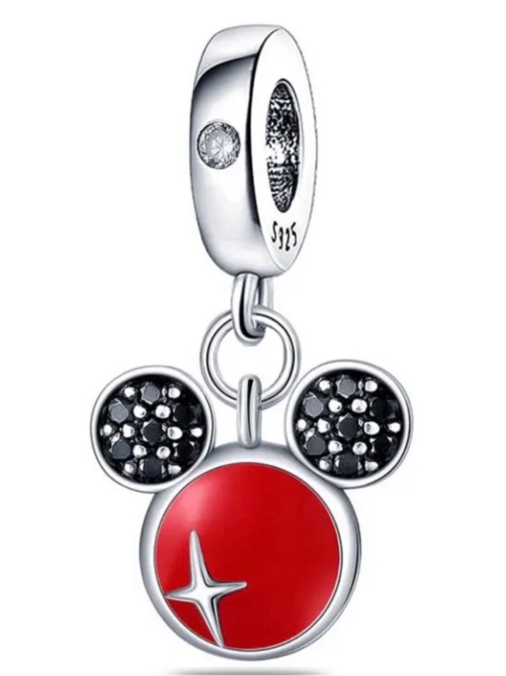 Sterling Silver 925 Disney Mickey Mouse Logo Dangle Charm